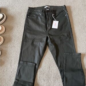 Good American Good Legs Waxed Olive Jeans NWT Size 14/32